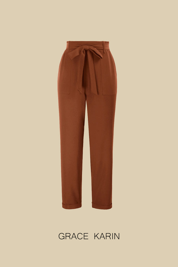 Grace Karin Women High Waist Pants with Belt Elastic Waist Fold-up Leg Opening Trousers​Please check the measurements below and choose the right size . Size US UK DE Unit Recommended Body size Garment Waist Hips OutseamLength InseamLength S 4~6 8~10 32~34