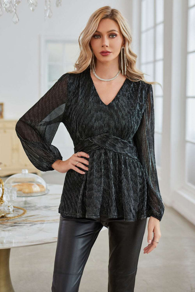 【Pre-Sale：Shipment arranged within 3 days】GK Women Defined Waist Party Tops Long Sleeve V-Neck A-Line TopsPlease check the measurements below and choose the right size. Size(cm) US UK DE Recommended Body size Garment Measurement Bust Waist Back Length Sle