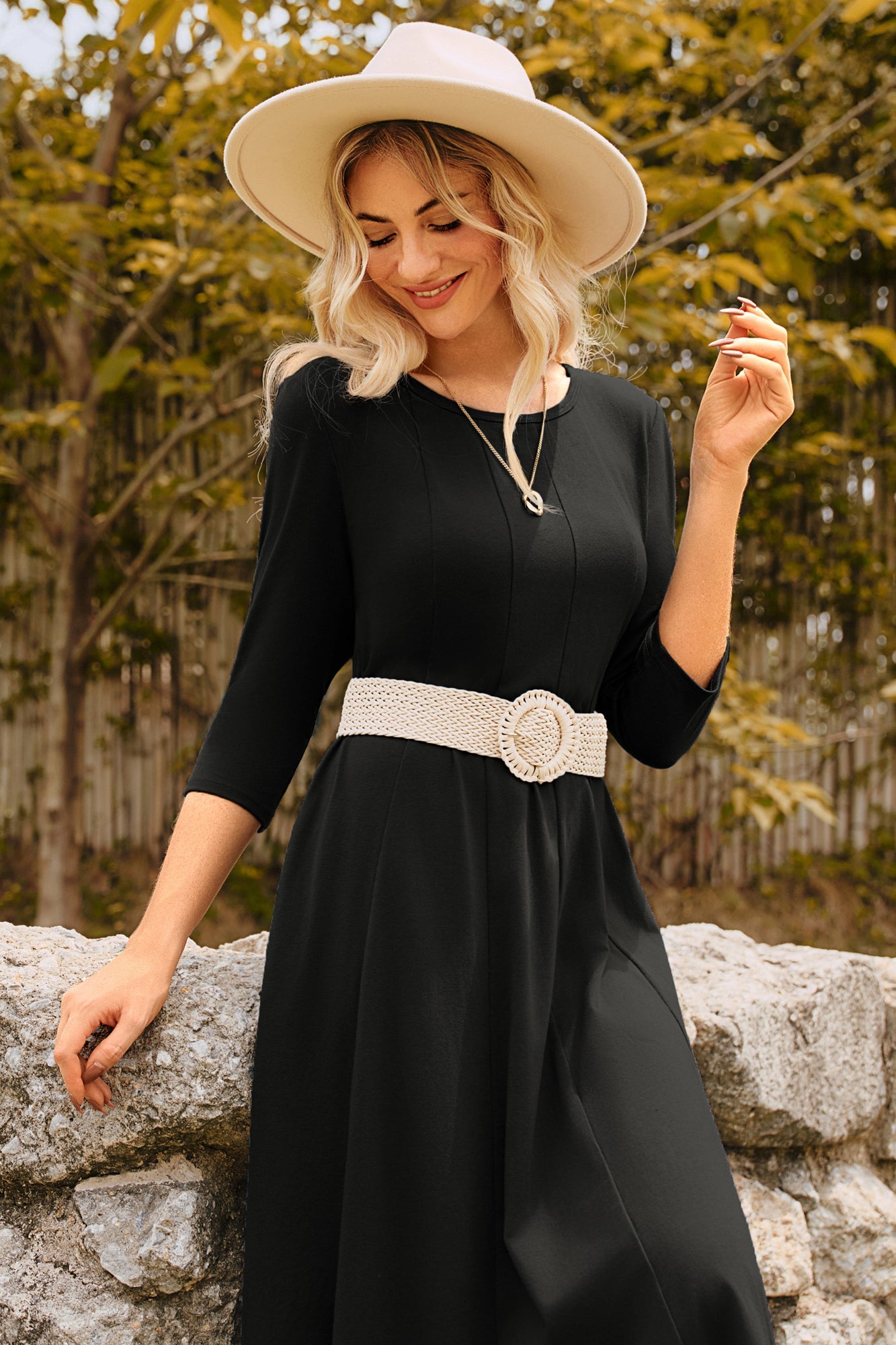 tie waist long sleeve knit midi dress Green Knit Long Sleeve Round Neck Tie Waist Midi Dress