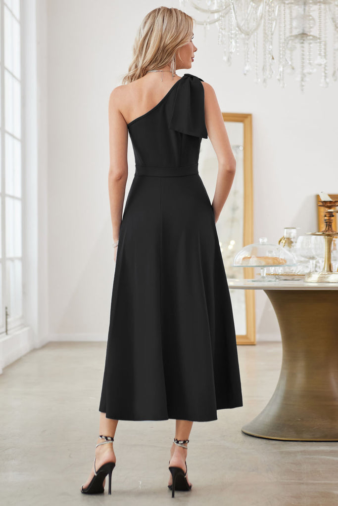 【Pre-Sale：Shipment arranged within 3 days】GK Women Wrap Front Party Dress One-Shoulder Defined Waist A-Line Midi DressPlease check the measurements below and choose the right size. Size(cm) US UK DE Recommended Body size Garment Bust Waist Length S 4~6 8~