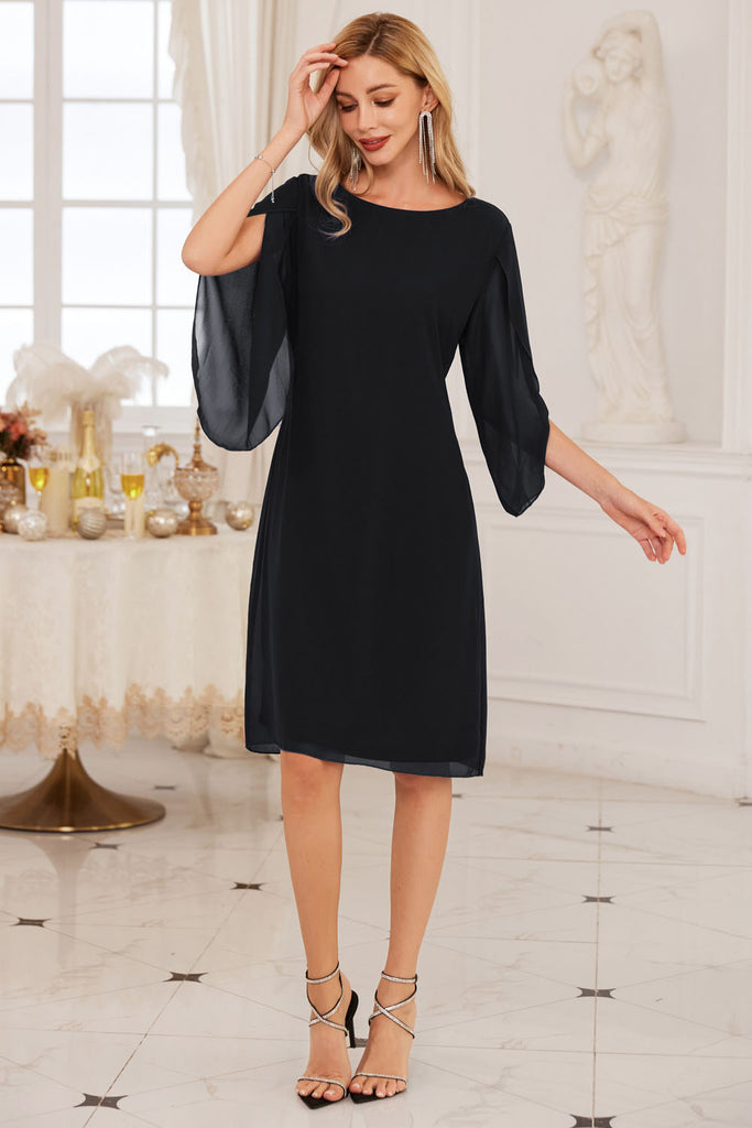 【Pre-Sale：Shipment arranged within 3 days】GK Women Chiffon Dress Casual 3/4 Petal Sleeve Crew Neck V-Back Straight DressPlease check the measurements below and choose the right size. US UK DE General Size Recommended Body size(cm) Garment Measurement Bust