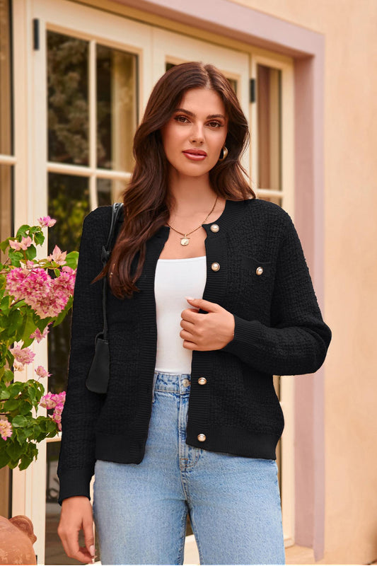 GRACE KARIN Cardigan Maglia Donna a Manica Lunga Tinta Unita con Due Tasche Collo Alto Nero L GRACE KARIN Cardigan Maglia Donna a Manica Lunga Tinta Unita con Due Tasche Collo Alto Nero L