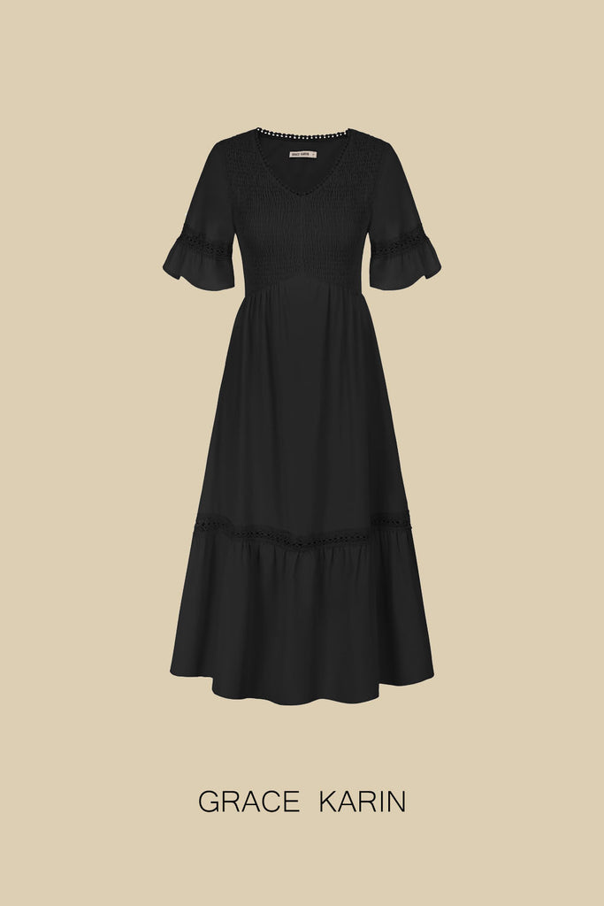GRACE KARIN Women's Off Shoulder V-Neck Party Picnic Dress Size XL Black :  : Clothing, Shoes & Accessories