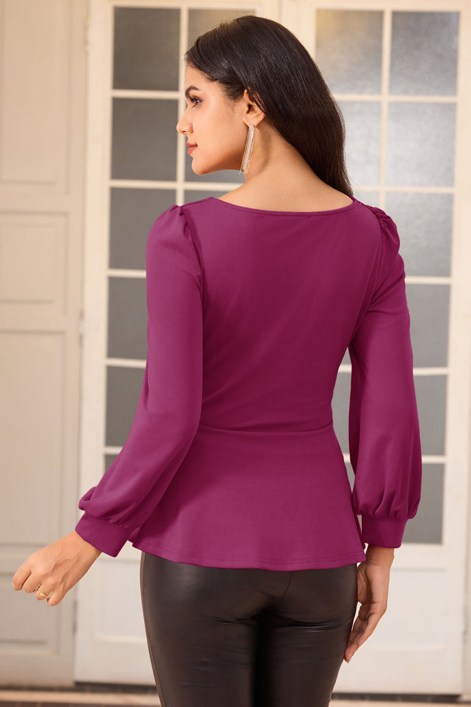 【Pre-Sale：Shipment arranged within 3 days】GK Women Peplum Hem Tops Long Sleeve Surplice V-Neck Pullover TopsPlease check the measurements below and choose the right size. Size(cm) US UK DE Recommended Body size Garment Measurement Bust Waist Length Sleeve