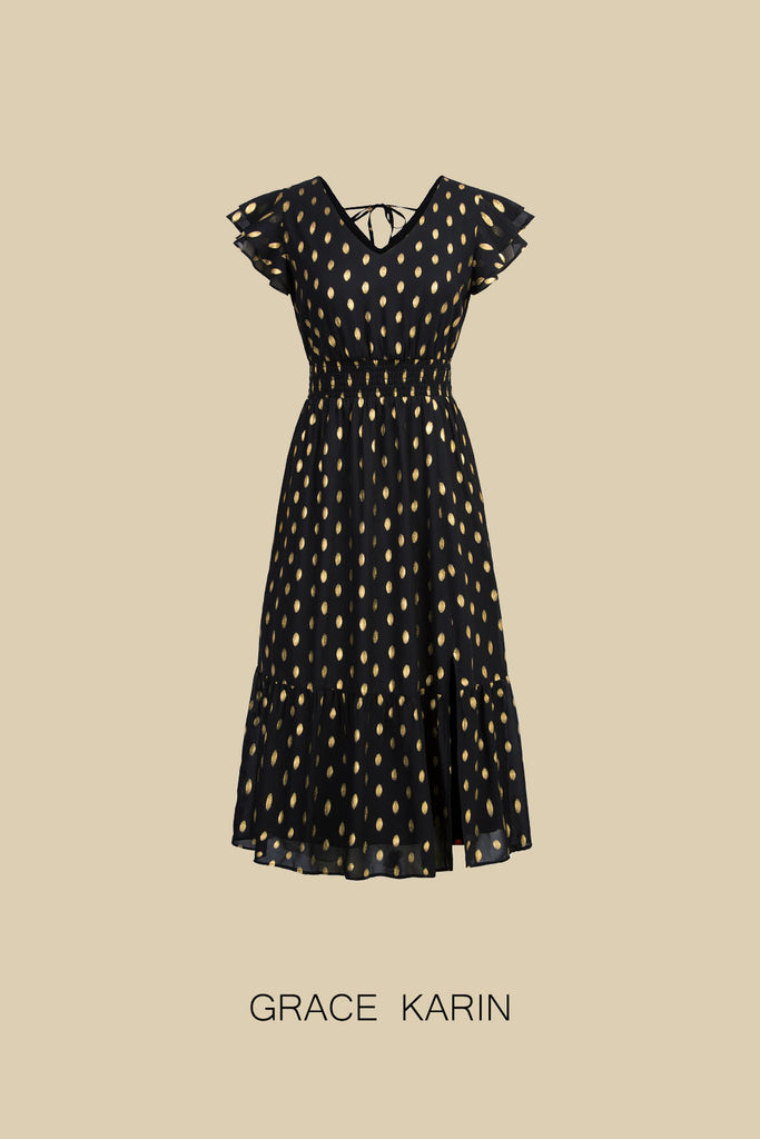 Grace Karin Black Floral Chiffon Slit Sleeve Dress NWT - 2XL – Le