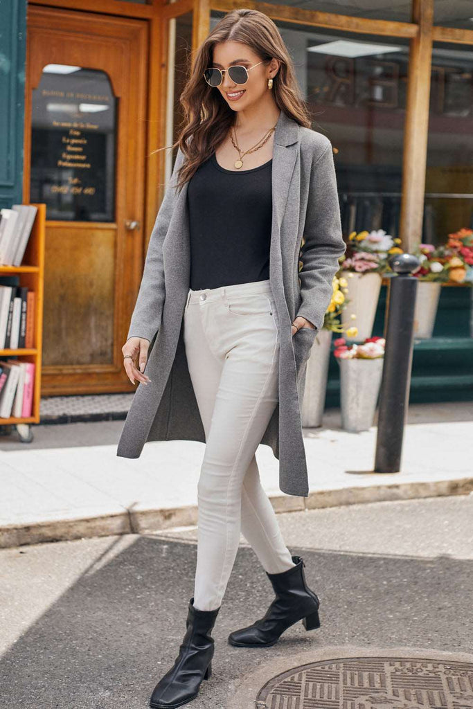 【Pre-Sale：Shipment arranged within 3 days】GK Women Lapel Collar Cardigan Long Sleeve Open Front Mid-Thigh Length SweaterPlease check the measurements below and choose the right size. Size(cm) US UK DE Recommended Body size Garment Measurement Bust Waist B