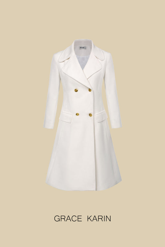 GRACE KARIN Women Double Breasted Overcoat OL Lapel Collar Below Knee A-Line PeacoatPlease check the measurements below and choose the right one. Size US UK DE Unit Fit Bust Fit Waist Back Length Sleeve Length S 4~6 8~10 34~36 cm 86.5~89 66~68.5 102 61 in