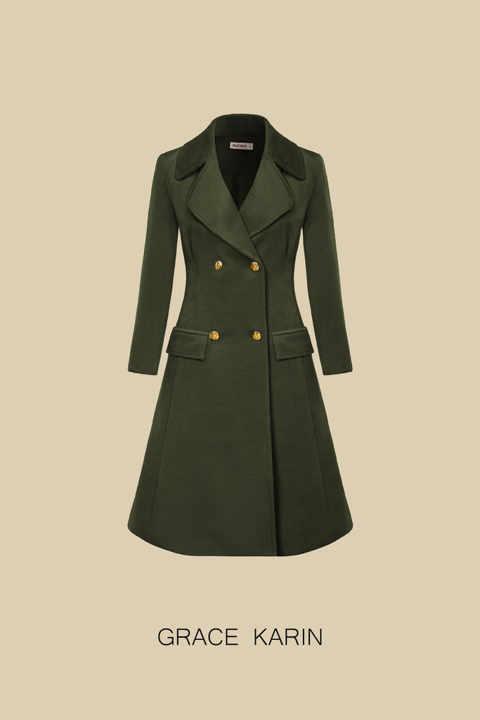 GRACE KARIN Women Double Breasted Overcoat OL Lapel Collar Below Knee A-Line PeacoatPlease check the measurements below and choose the right one. Size US UK DE Unit Fit Bust Fit Waist Back Length Sleeve Length S 4~6 8~10 34~36 cm 86.5~89 66~68.5 102 61 in