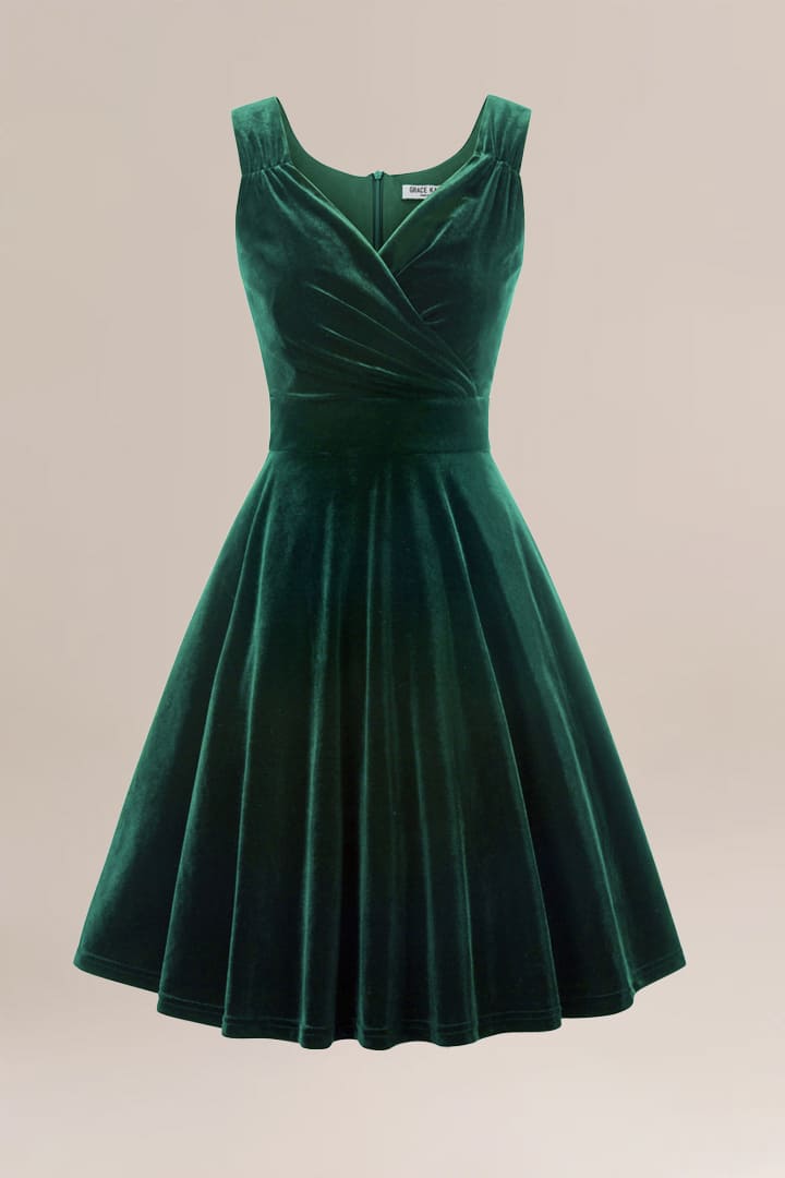 Velvet Sleeveless V-Neck Flared Party Dresses Velvet Sleeveless V-Neck Flared Party Dresses