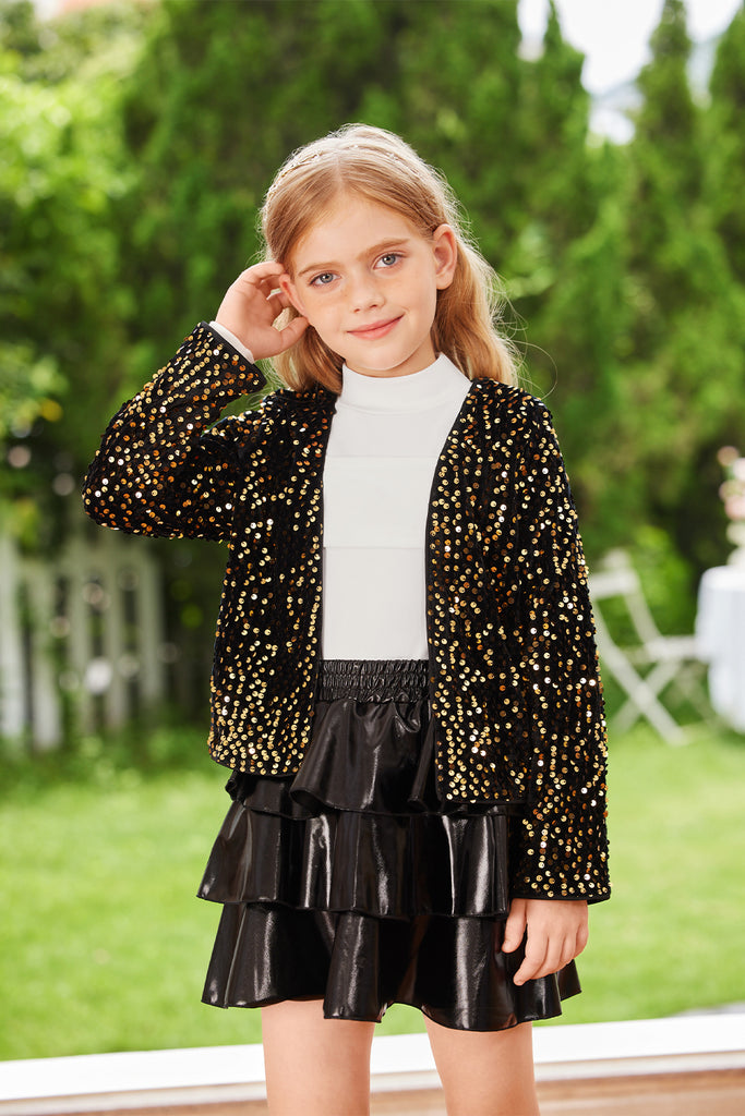 GRACE KARIN Sequined Party Shrug Little Girls Long Sleeve Open Front BoleroWarm Tips:measurements such as height are a better guide than age in choosing the correct size. TagSize USSize Fit Age Fit Height Garment Data Chest Back Length Sleeve Length cm fe