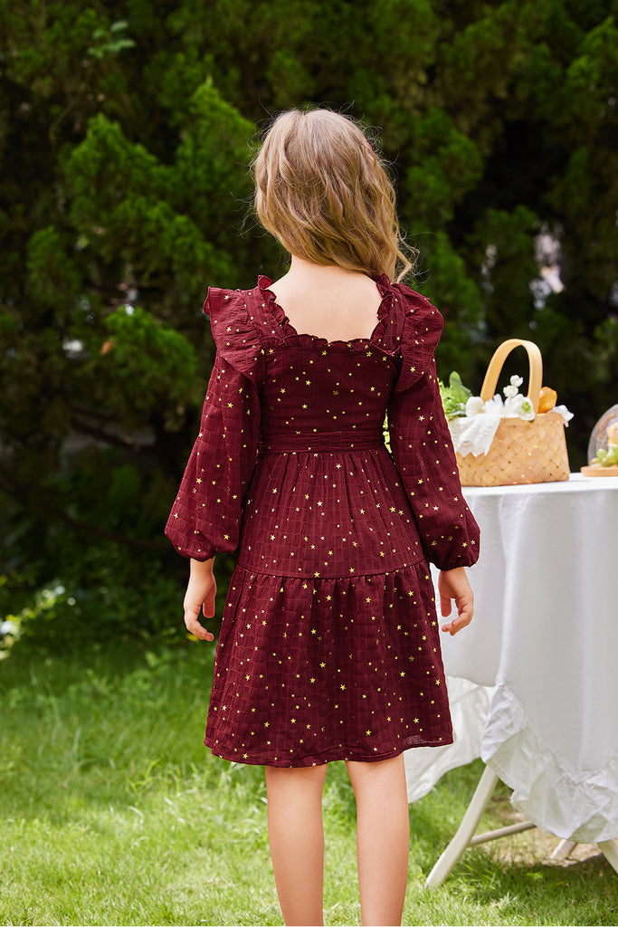 GRACE KARIN Little Girls Tiered Long Sleeve Square Neck Flared DressWarm Tips:measurements such as height are a better guide than age in choosing the correct size. TagSize USSize Fit Age Fit Height Garment Data(cm) Chest Length Sleeve Length 6Y 6/6X 5~6 Y