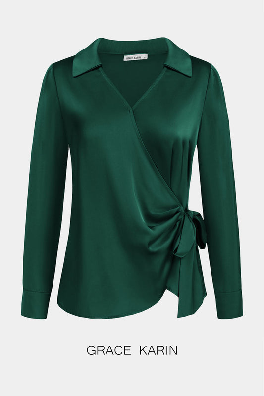 GRACE KARIN Surplice V-Neck Blouse Lapel Collar Pullover TopsPlease check the measurements below and choose the right size. Size(cm) US UK DE Recommended Body size Garment Measurement Bust Waist Back Length Sleeve Length S 4~6 8~10 34~36 85~90 68~73 68 59