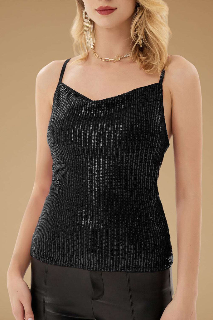 GK Women Sequined Cami Tops Spaghetti Straps Cowl Neck Camisole Party TopsPlease check the measurements below and choose the right . Size US UK DE Unit Fit Bust Fit Waist Length S 4~6 8~10 34~36 cm 86.5~89 66~68.5 47.0 inch 34~35 26~27 18.5 M 8~10 12~14 3