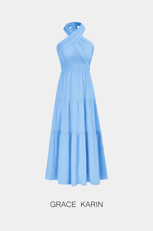 Abito Tubino Donna GRACE KARIN - Sera Slim Fit Collo Alto Blu - Foto 7