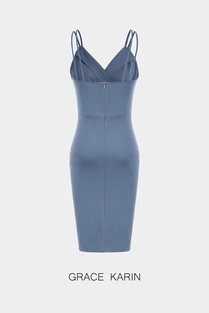 Grace Karin Women Dual Strap Party Dress V-Neck Wrap Hem Ruched Mini DressPlease check the measurements below and choose the right one. Size US UK DE Unit Fit Bust Fit Waist Fit Hips Length S 4~6 8~10 34~36 cm 86.5~89 66~68.5 93~95.5 98 inch 34~35 26~27 3