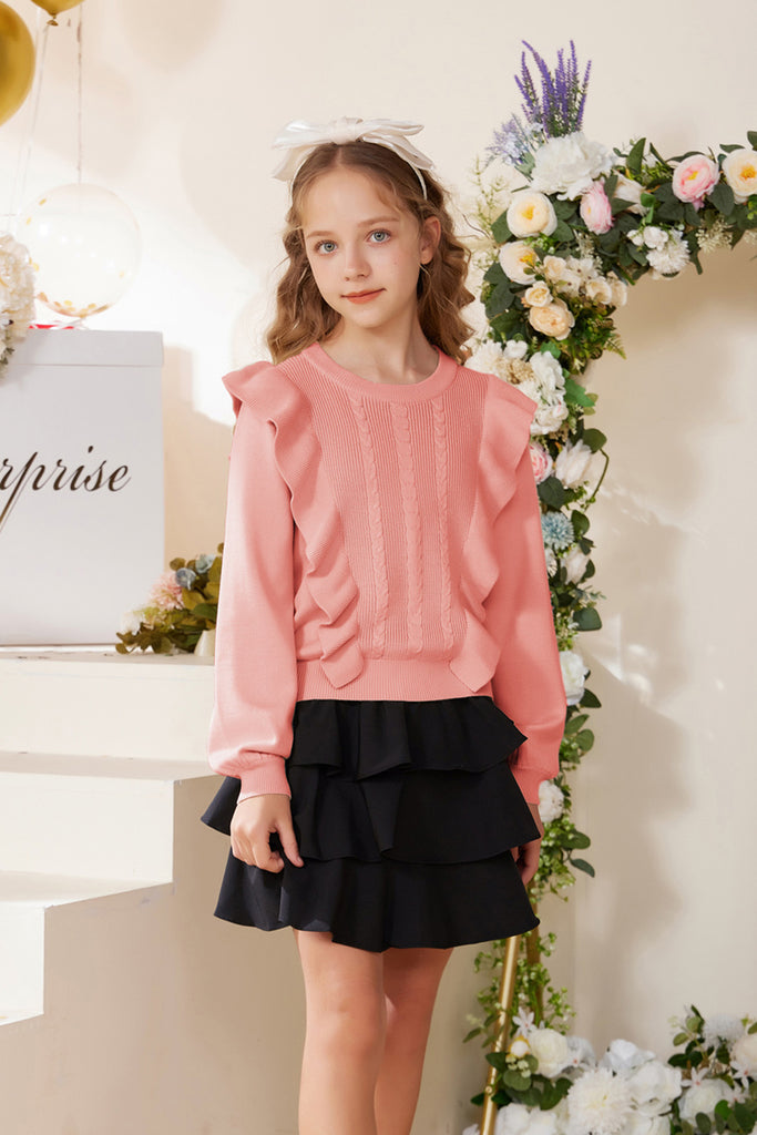 GRACE KARIN Kids Ruffle Decorated Sweater Little Girls Crew Neck KnitwearWarm Tips:measurements such as height are a better guide than age in choosing the correct size. TagSize USSize Fit Age Fit Height Garment Data(cm) Chest Back Length Sleeve Length 6Y