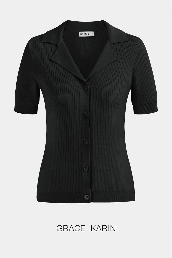 GRACE KARIN Lapel Ribbed Button-up ShirtPlease check the measurements below and choose the right size. Size US UK DE Unit Fit Bust Fit Waist Back Length Sleeve Length S 4~6 8~10 34~36 cm 86.5~89 66~68.5 54 23 inch 34~35 26~27 21.3 9.1 M 8~10 12~14 38~40 c
