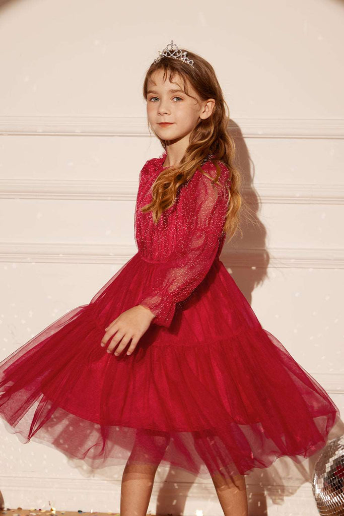 GK Kids Tulle Netting Party Dress Long Virago Sleeves Tiered A-Line DressWarm Tips:measurements such as height are a better guide than age in choosing the correct size. Tag Size US Size Fit Age Fit Height Garment Data(cm) Chest Back Length Sleeve Length 6