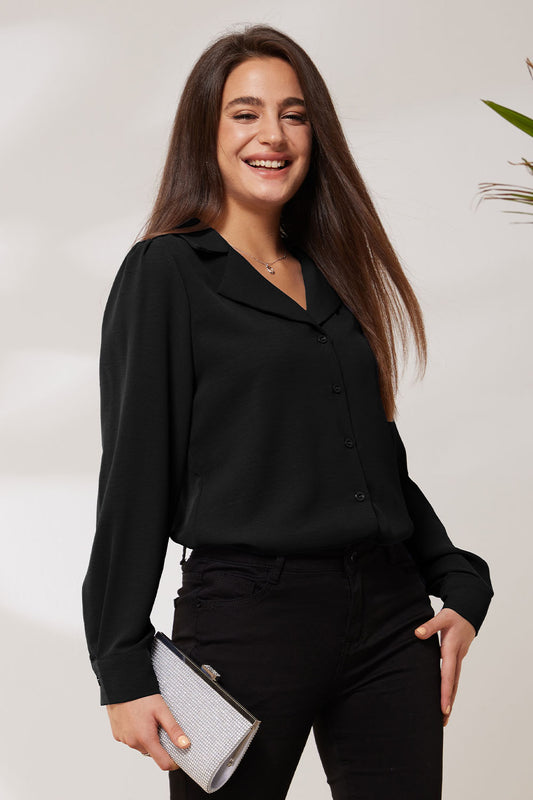 GRACE KARIN Lapel Collar Puffed Long Sleeve Button-up BlousePlease check the measurements below and choose the right size. Size US UK DE Unit Fit Bust Fit Waist Back Length Sleeve Length S 4~6 8~10 34~36 cm 86.5~89 66~68.5 62 61 inch 34~35 26~27 24.4 24.0