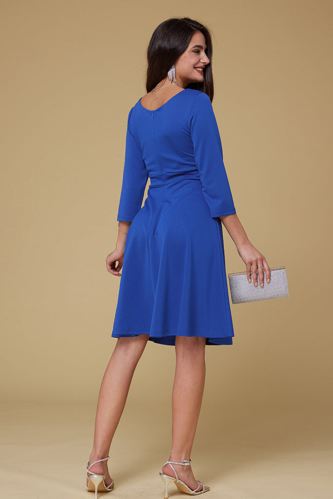 GRACE KARIN Surplice V-Neck 3/4 Sleeve Flared DressPlease check the measurements below and choose the right size. Size US UK DE Unit Recommended Body size Garment Bust Waist Back Length Sleeve Length S 4~6 8~10 34~36 cm 86.5~89 70~72.5 87.0 43.0 inch 34~3