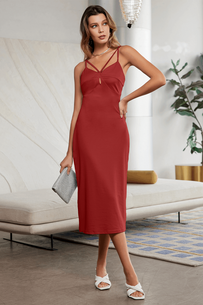 GRACE KARIN Dual Strap Cami Dress Comfy Cut-out Front V-Neck Bodycon DressPlease check the measurements below and choose the right size. Size US UK DE Unit Fit Bust Fit Waist Fit Hips Length (C.F.) S 4~6 8~10 34~36 cm 86.5~89 66~68.5 93~95.5 101.0 inch 34