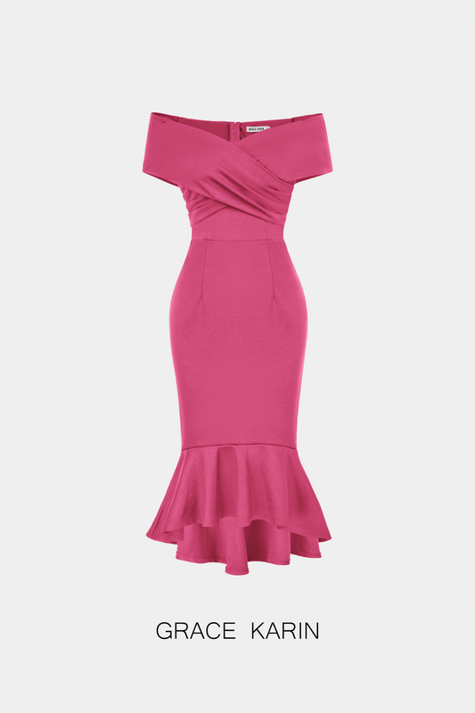 GRACE KARIN Women Mermaid Party Dress Off Shoulder Cross Bodice Bodycon DressPlease check the measurements below and choose the right one. Size US UK DE Unit Fit Bust Fit Waist Fit Hips Back Length S 4~6 8~10 34~36 cm 86.5~89 66~68.5 93~95.5 106 inch 34~3