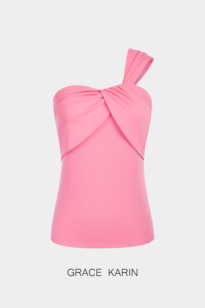 GRACE KARIN Slim Fit Asymmetric One-Shoulder Knotted Bodice TopsPlease check the measurements below and choose the right Size Size US UK DE Unit Fit Bust Fit Waist Length S 4~6 8~10 34~36 cm 86.5~89 66~68.5 46.0 inch 34~35 26~27 18.1 M 8~10 12~14 38~40 cm