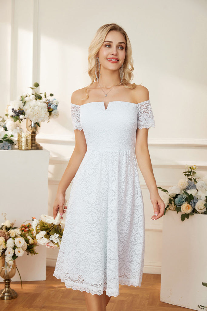 【$19.99 Flash Sale!】GRACE KARIN Women Lace Party Dress Strapless Short Sleeve Elastic Waist A-Line DressPlease check the measurements below and choose the right one. Size US UK DE Unit Fit Bust Fit Waist Length S 4~6 8~10 34~36 cm 86.5~89 66~68.5 100.0 in