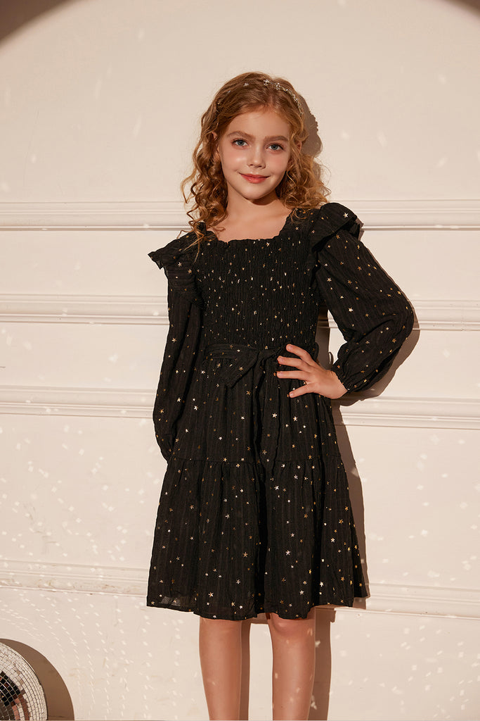 GRACE KARIN Little Girls Tiered Long Sleeve Square Neck Flared DressWarm Tips:measurements such as height are a better guide than age in choosing the correct size. TagSize USSize Fit Age Fit Height Garment Data(cm) Chest Length Sleeve Length 6Y 6/6X 5~6 Y