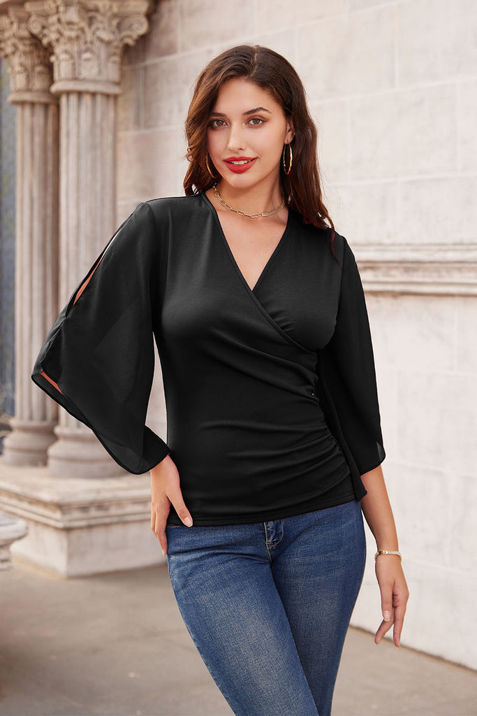 GRACE KARIN Chiffon Patchwork 3/4 Poncho Slit Sleeve TopsPlease check the measurements below and choose the right one. Size US UK DE Unit Fit Bust Fit Waist Back Length Sleeve Length S 4~6 8~10 34~36 cm 86.5~89 66~68.5 59.0 35.0 inch 34~35 26~27 23.2 13.8