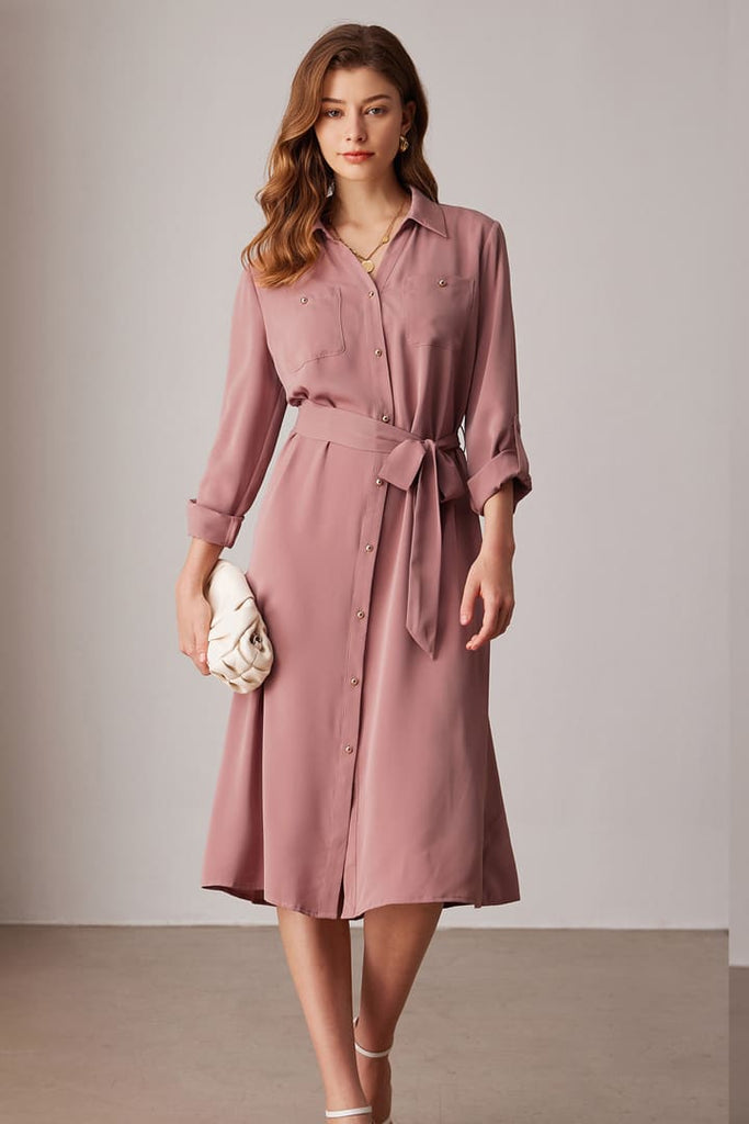 long button down shirt dress Casual Loose Tie Long Sleeve Button Down Shirt Midi Dresses