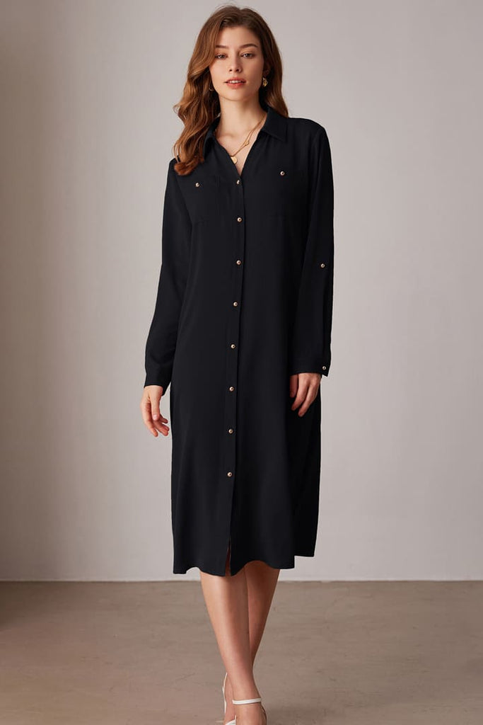 Casual Loose Tie Long Sleeve Button Down Shirt Midi Dresses Casual Loose Tie Long Sleeve Button Down Shirt Midi Dresses