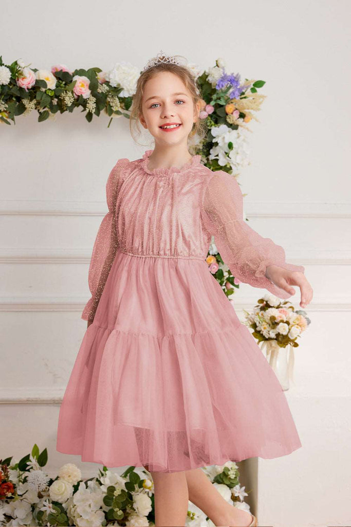 GK Kids Tulle Netting Party Dress Long Virago Sleeves Tiered A-Line DressWarm Tips:measurements such as height are a better guide than age in choosing the correct size. Tag Size US Size Fit Age Fit Height Garment Data(cm) Chest Back Length Sleeve Length 6