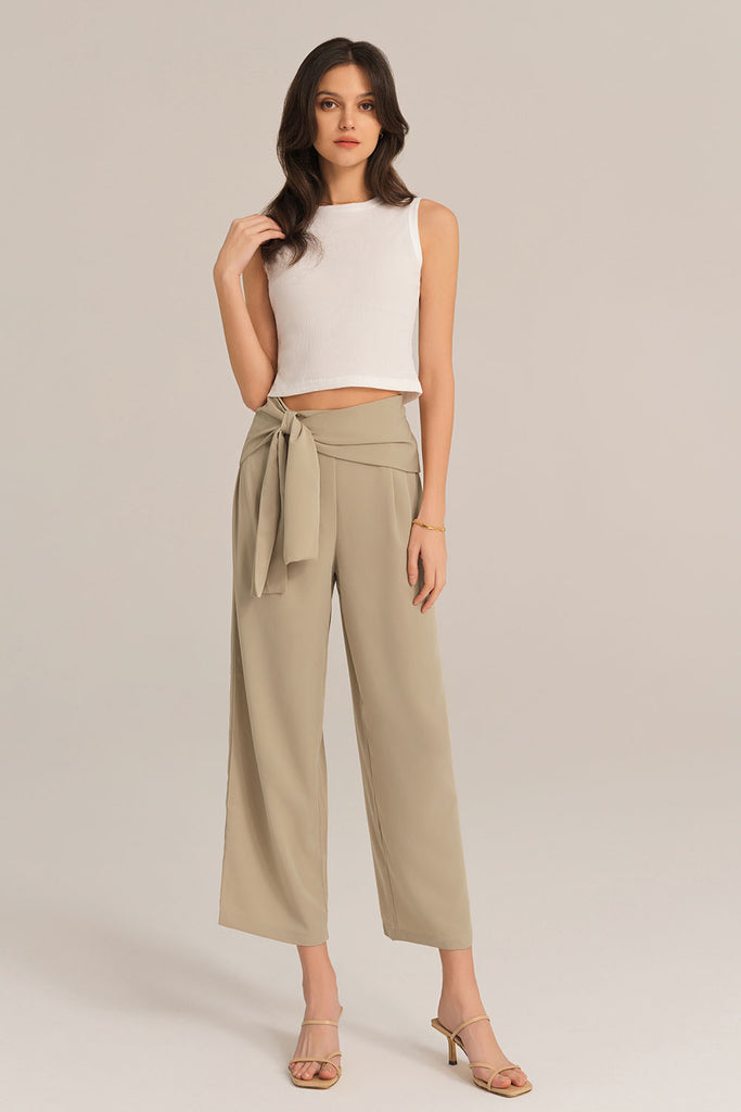GRACE KARIN - Pantalones casuales, de cintura alta, sólida, auto-amarrado,  cinturón tubo, para mujer.