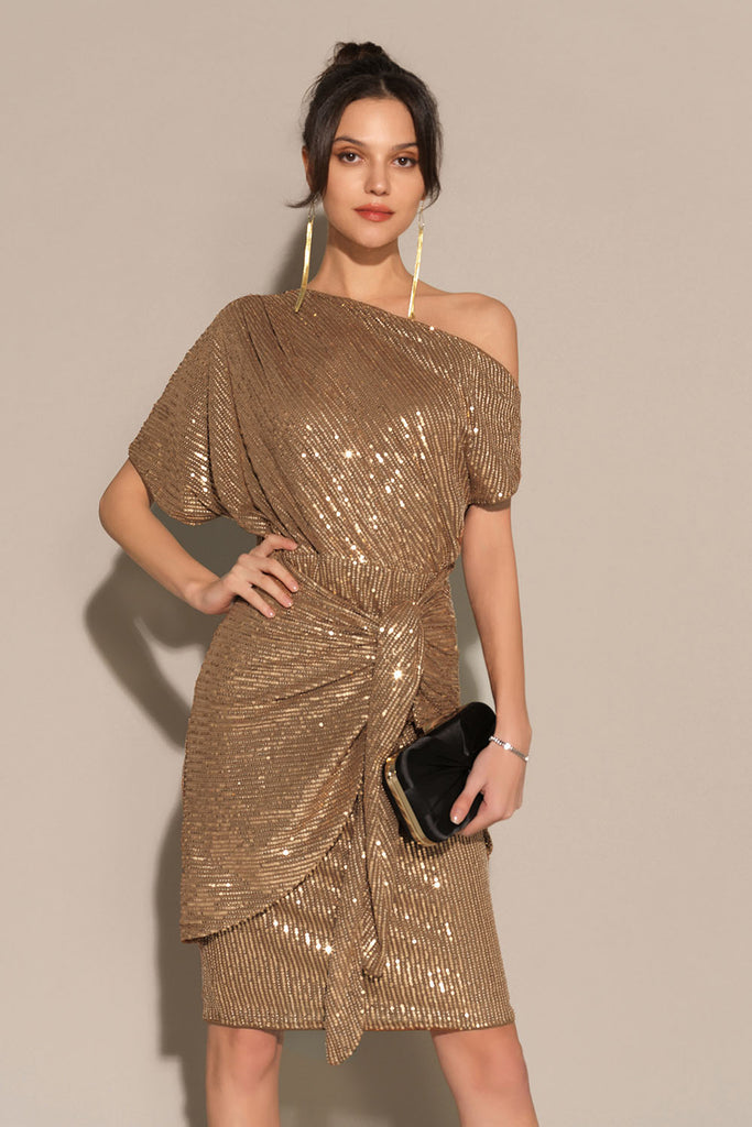 Sequined Asymmetric Off Shoulder Bodycon Party Midi Dress Sequined Asymmetric Off Shoulder Bodycon Party Midi Dress