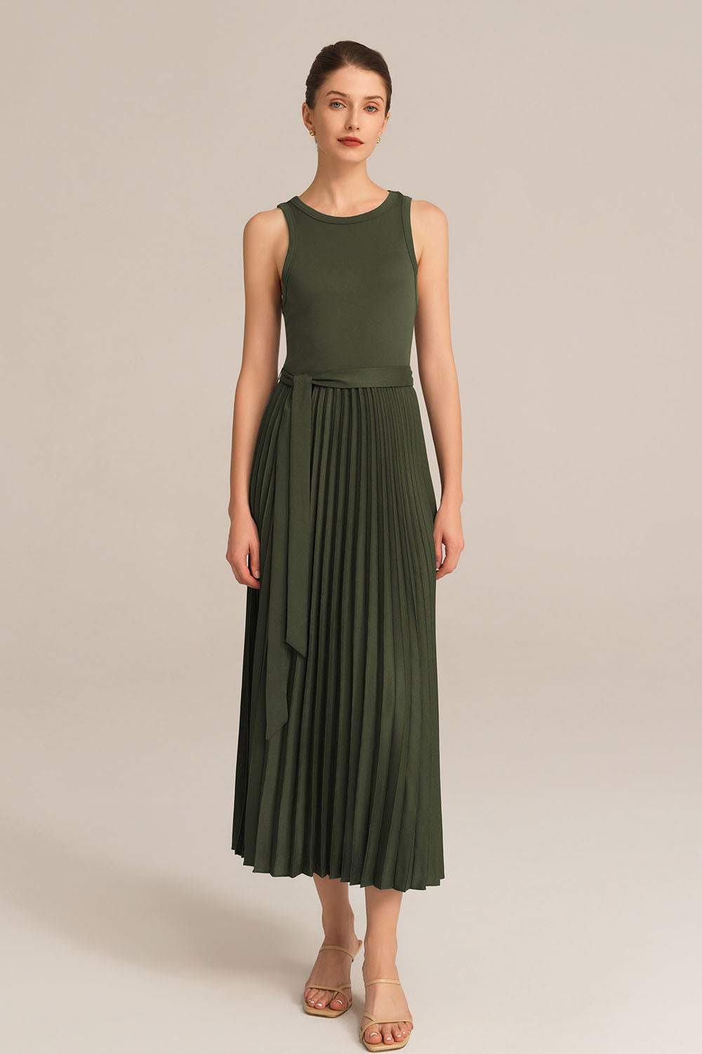pleated color block dress Crew Neck Elastic Waist Sleeveless A-Line final sale PH Meet the mini dress Outfit Ideas Pastel Wedding Lenght:Tall