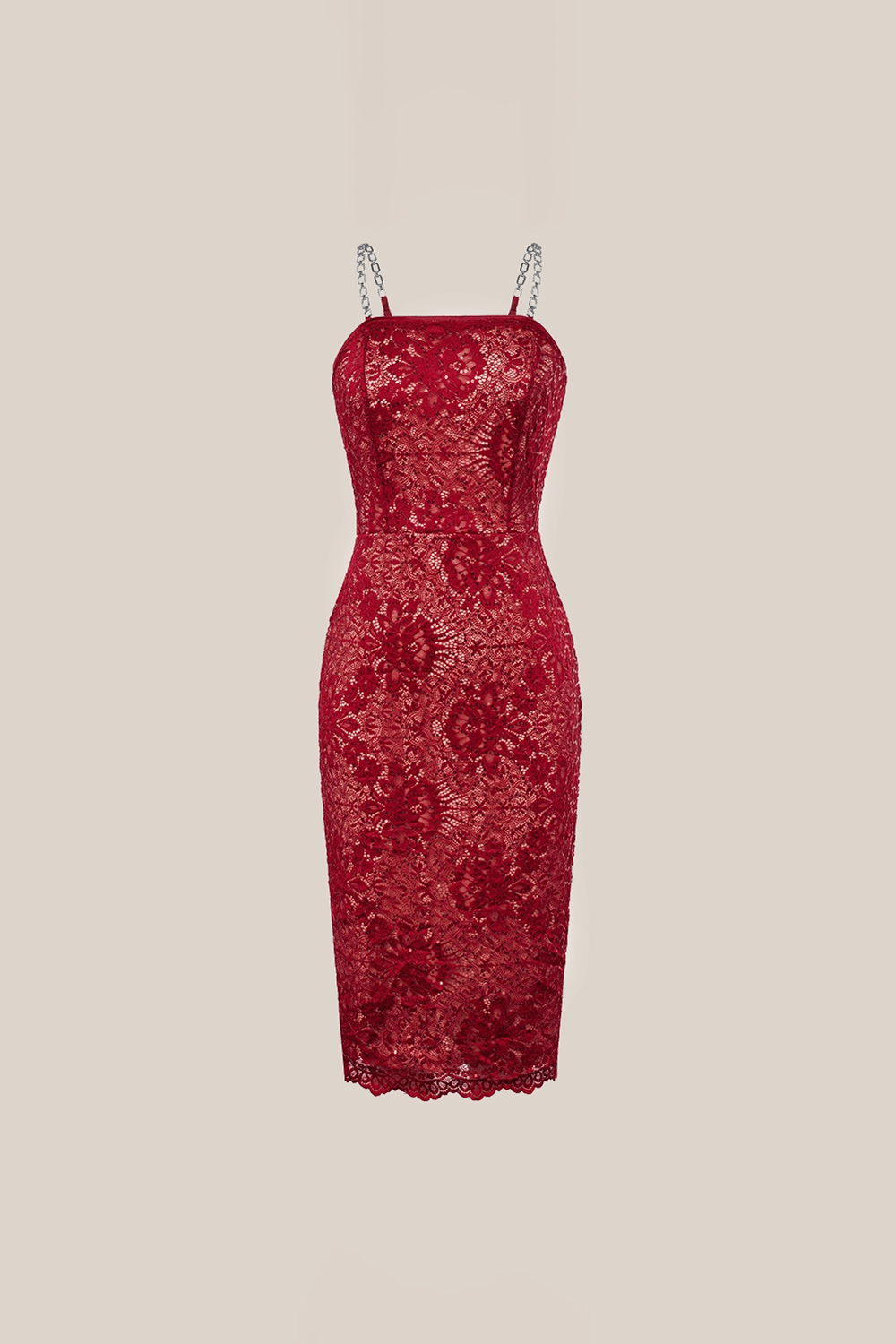 Casual Lace Spaghetti Straps Back Slit Bodycon Midi Dress - Red Casual Lace Spaghetti Straps Back Slit Bodycon Midi Dress - Red