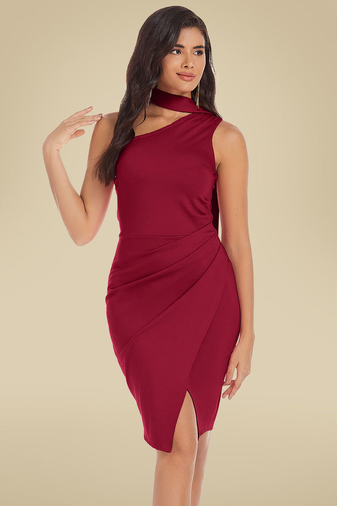 GK Women One-Shoulder Party Dress Wrap Hem Ruched Bodycon DressPlease check the measurements below and choose the right size. Size(cm) US UK DE Recommended Body size Garment Bust Waist Hips Length S 4~6 8~10 34~36 85~90 68~73 91~96 95 M 8~10 12~14 38~40 9