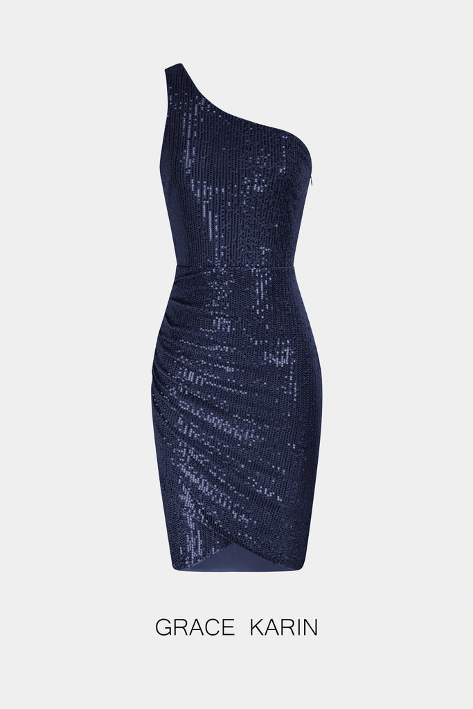 Sequin Asymmetrical Fringe Hem One-Shoulder Dress – Parker Grace Boutique