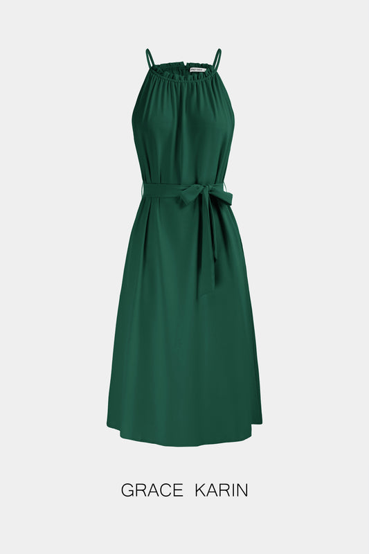 【$19.99 Flash Sale!】GRACE KARIN Halterneck A-Line Dress with BeltPlease check the measurements below and choose the right size. Size US UK DE Unit Fit Bust Fit Waist Back Length XS 0~2 4~6 30~32 cm 81.5~84 61~63.5 100 inch 32~33 24~25 39.4 S 4~6 8~10 34~3